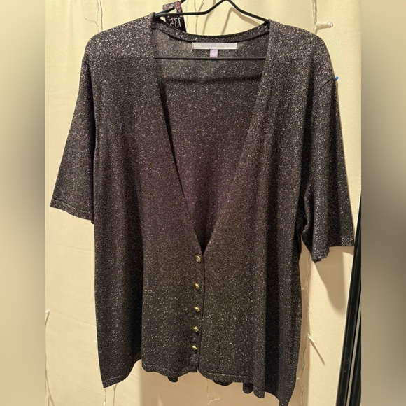 Carmen Marc Valvo Sweaters - Luxe By Carmen Marc Valvo Black Glitter Cardigan W/Gold Buttons, 2X NWOT